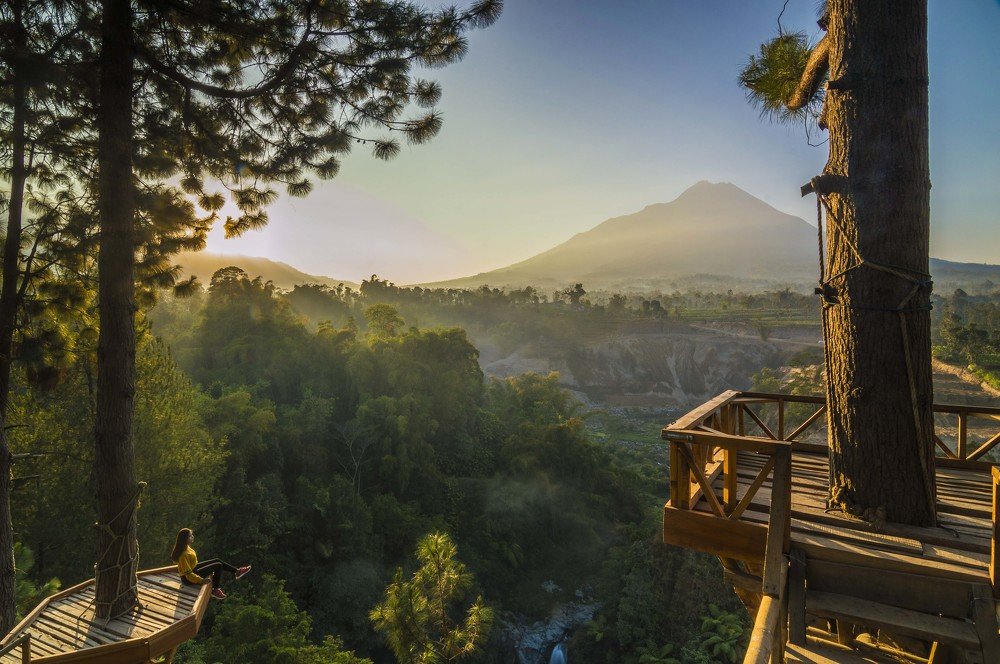 Merapi View of Kedung Kayang Waterfall