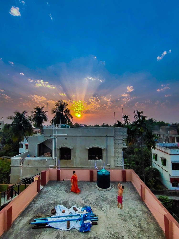 Mother playing with her Son in the roof in Quarantine phase..
