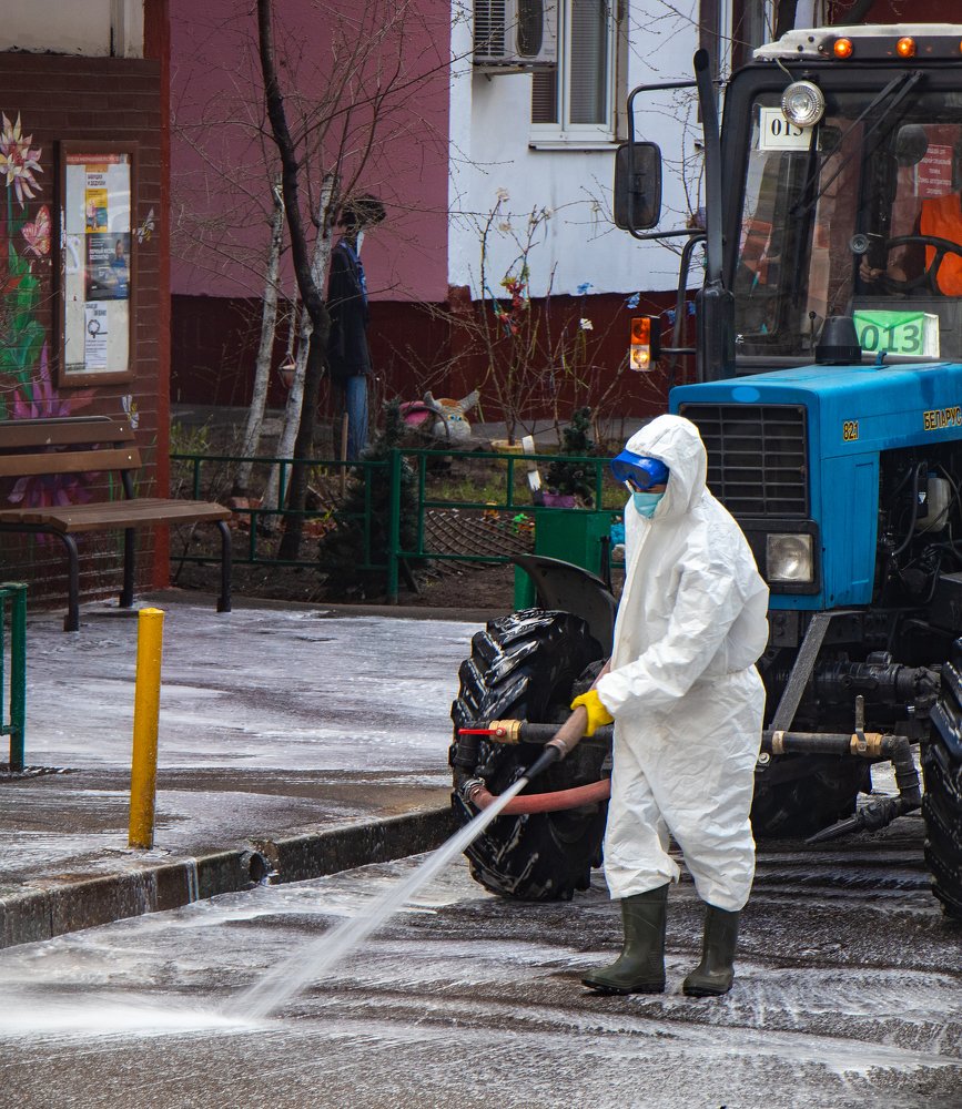 cleaning the street from the virus