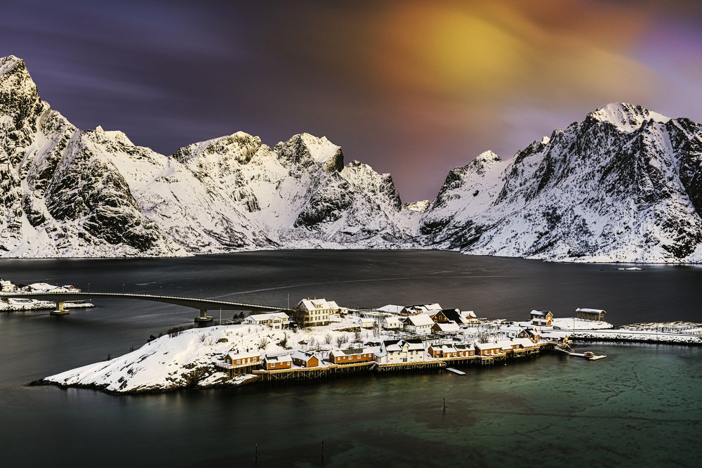 Colorful morning over Reine, Lofotens.