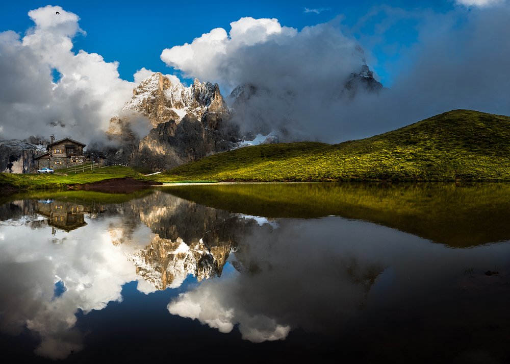 Water reflection Passo Rolle