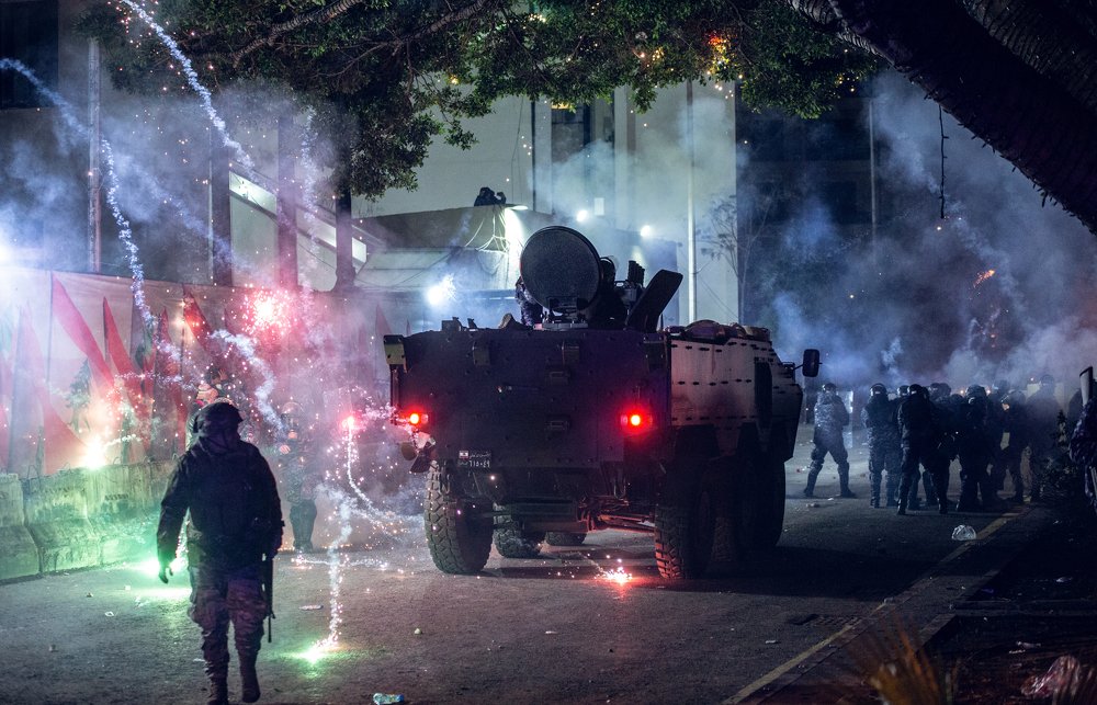 Police vehicle under attack