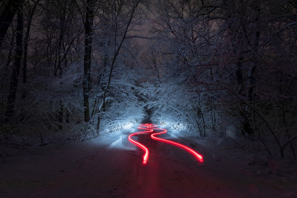 Night trails and snow