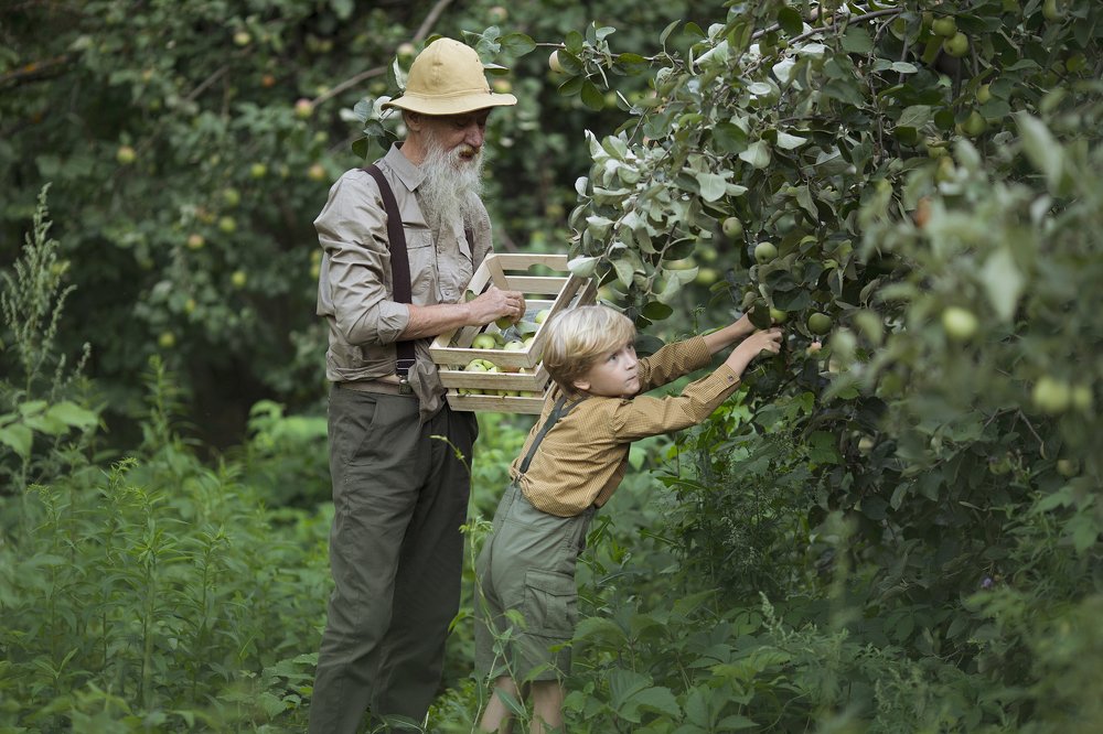 Дедушка и внук в деревне