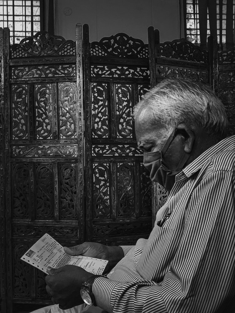 Oldman with a precaution and life line