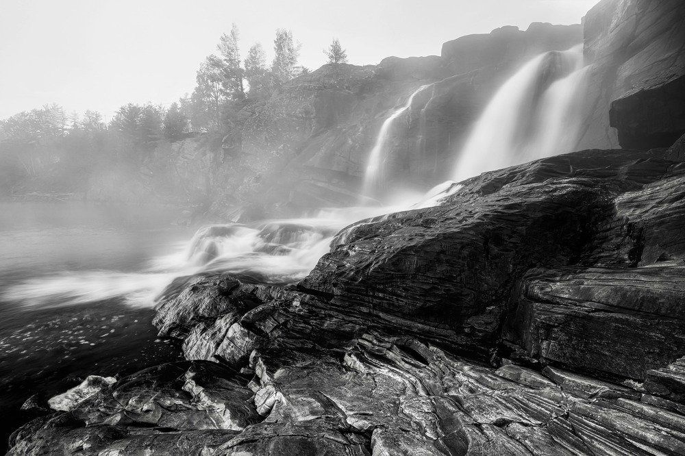 The mist from the waterfall