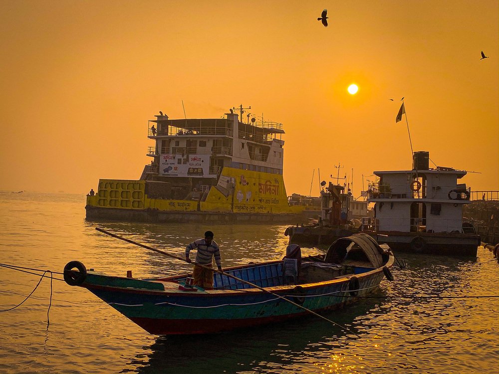 Sunset at river Padma