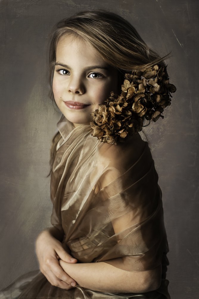 A girl with hydrangea