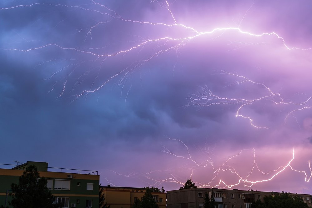 Powerful lightnings over the city