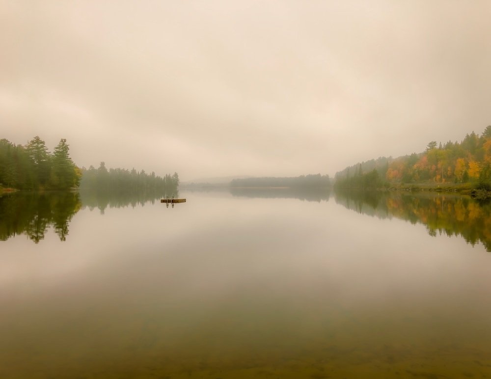 A foggy day at the lake in autumn