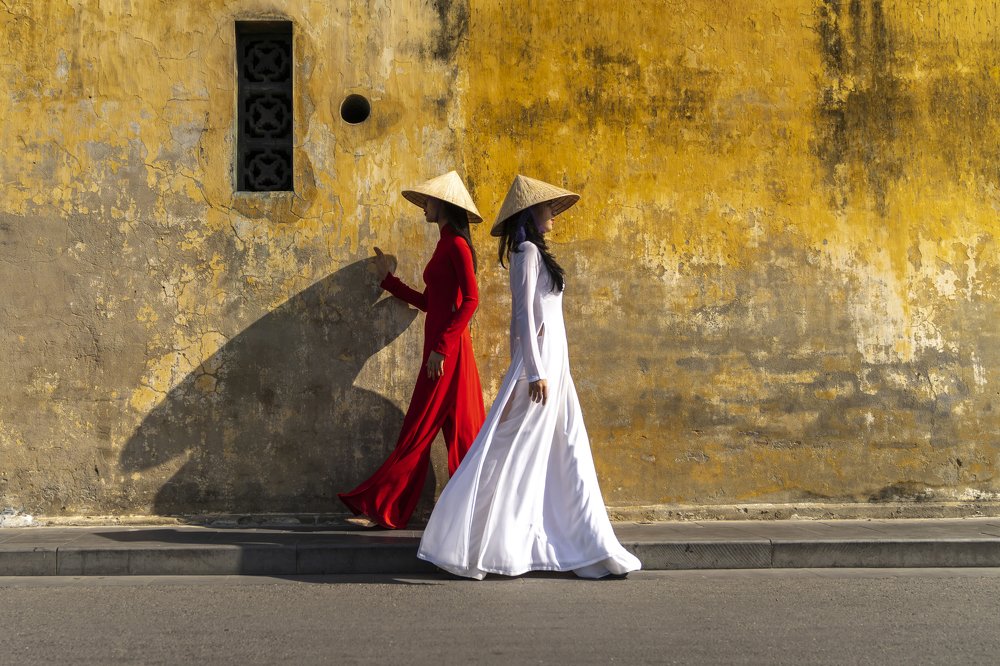 Red and white Ao dai
