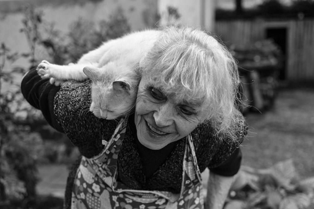 The woman and the cat.
