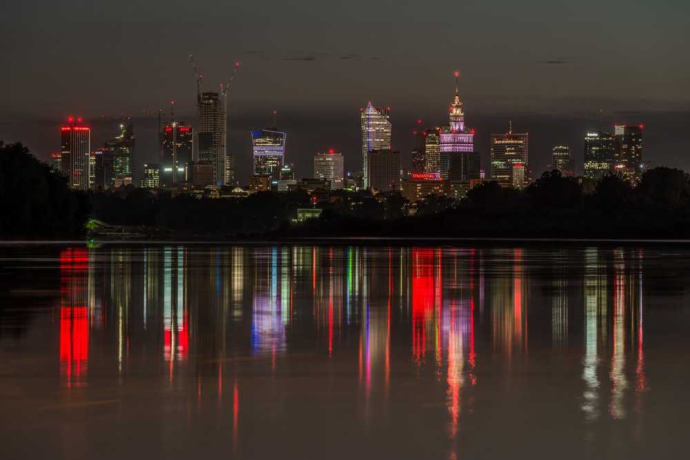 Warsaw center in evening