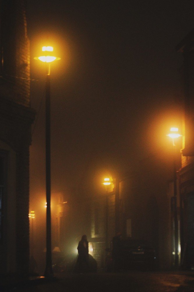 Woman in foggy weather