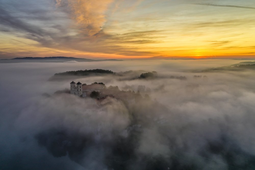 Tyniec in the morning fog, Cracow, Poland.