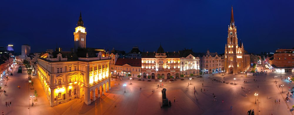 Novi Sad centre at night panorama