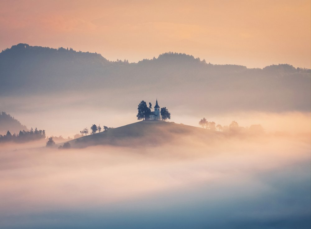 Church above fog