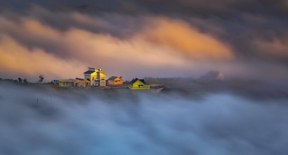 Houses in the fog