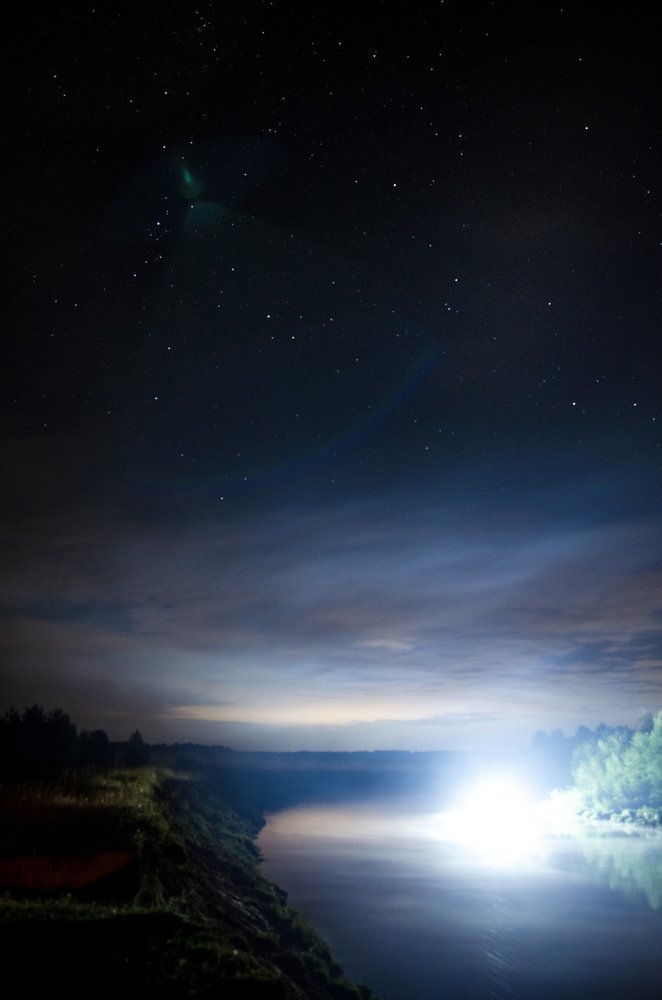 Ночная рыбалка с прожектором