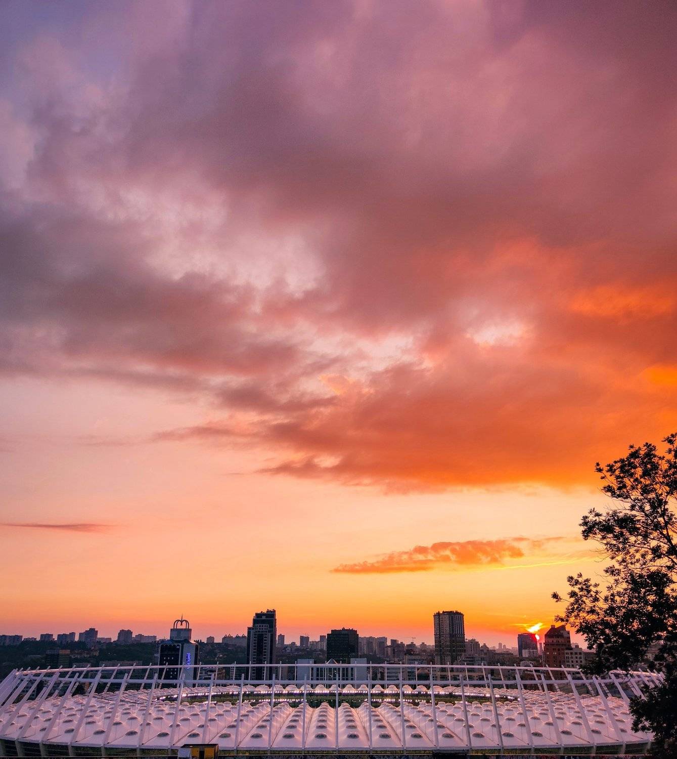 Sunset over the Olimpiyskiy stadium