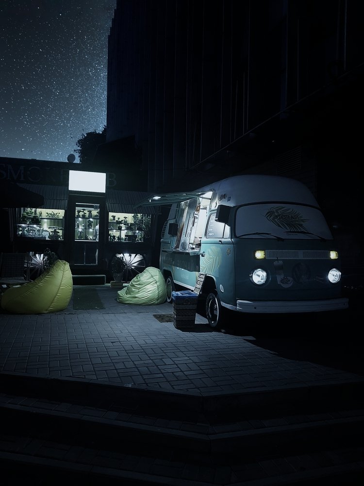 Ночь,  улица, кофейня.