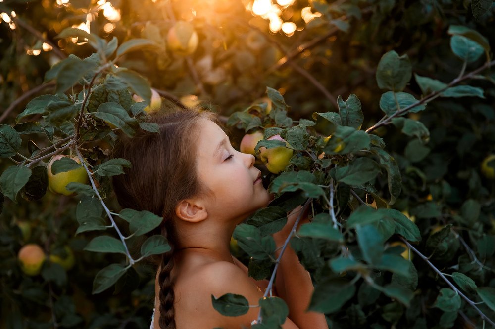 Girl and apples