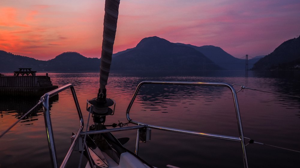 Sailing sunset in Norway, Lysefjorden marina