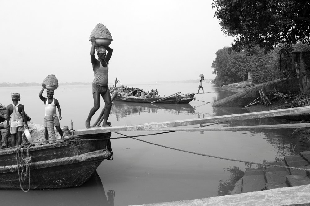 Boats with silver sand.