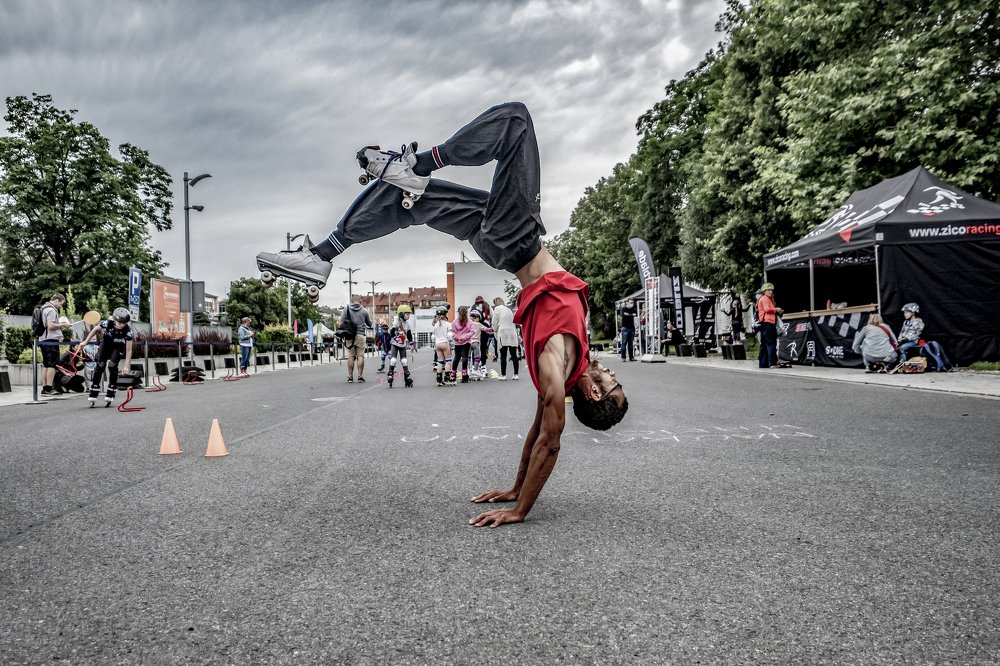 man and roller skates