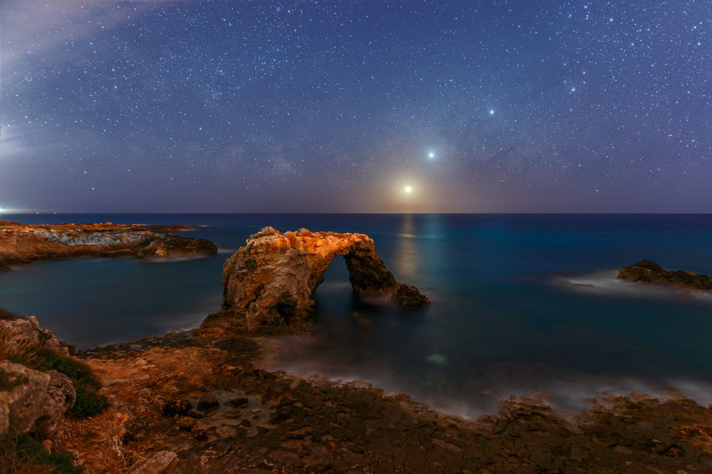 Celestial Alignment Over Sicilian Shore