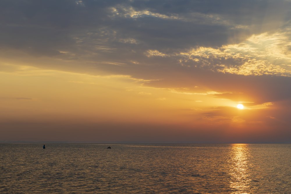 Sunset on the coast of the Caspian Sea