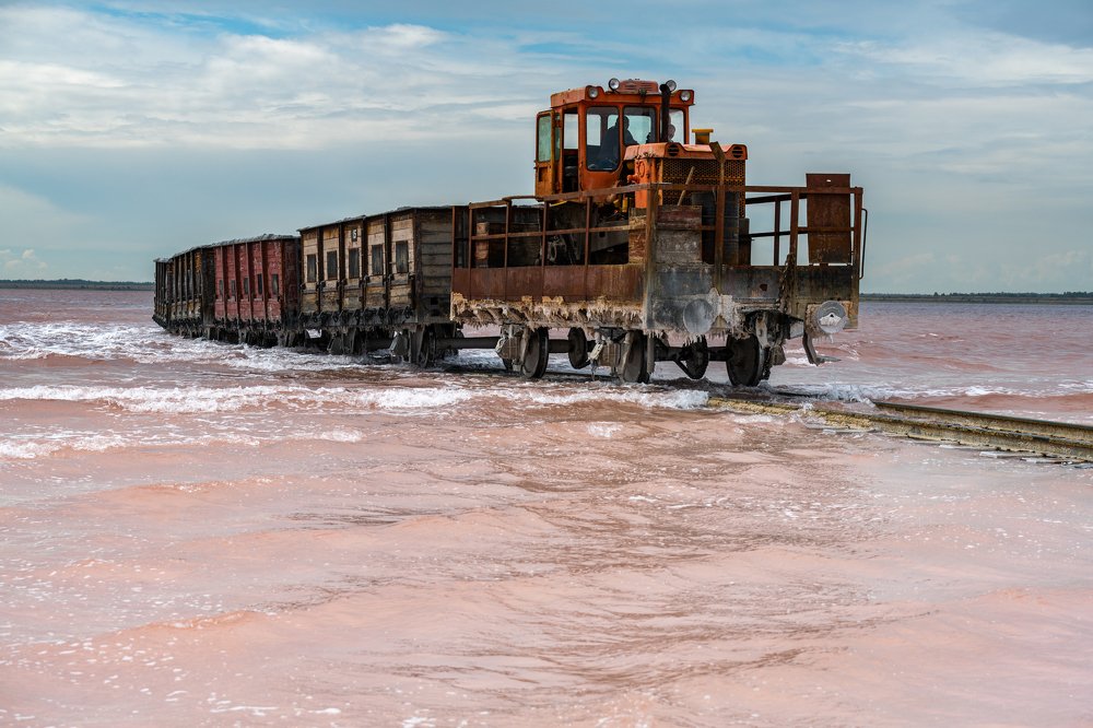Salt mining on a Pink lake