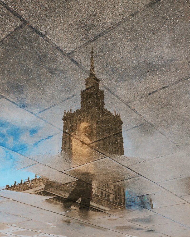 A person inside a puddle