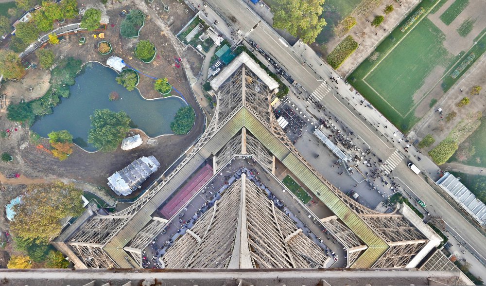 The Eiffel tower in Paris seen from the third floor.